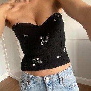 Zara corset floral Strapless Crop Top 🖤